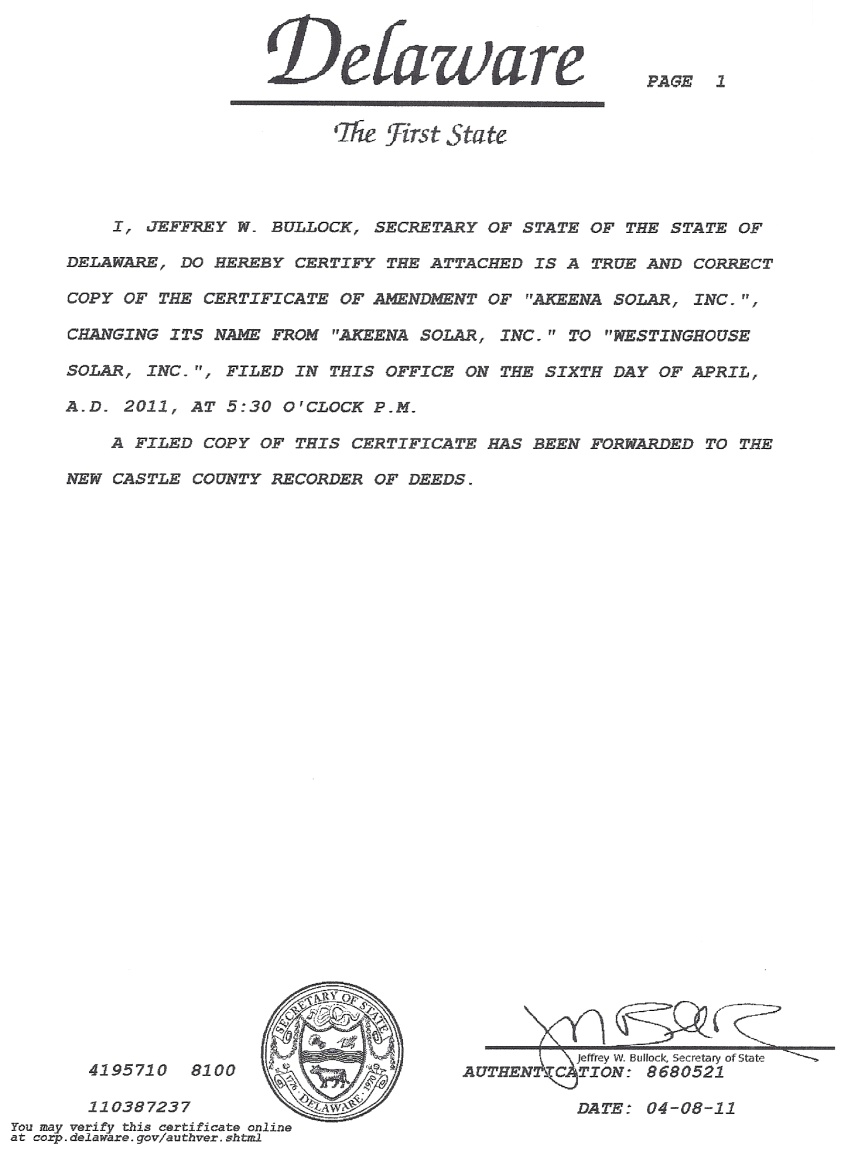 Certificate of Incorporation - page 1