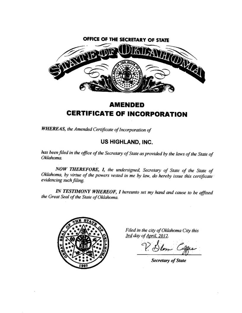 US Highland - Certificate of Amendment (FILED) (W0137067)_Page_1.jpg